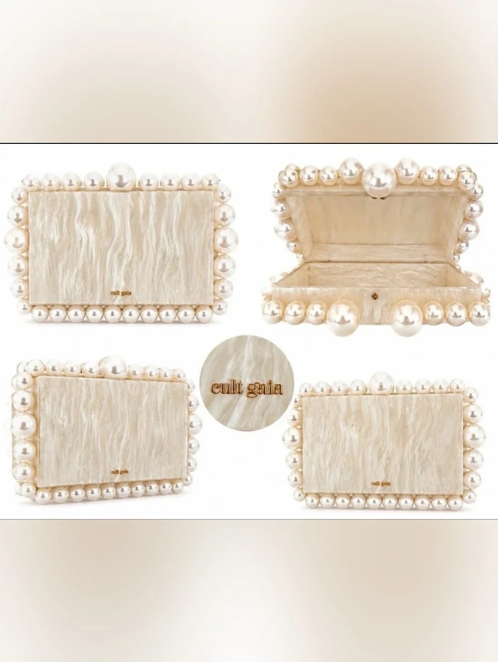 Cult Gaia Women's Ivory Acrylic EOS Beaded Handbag Purse Box (Read Description)